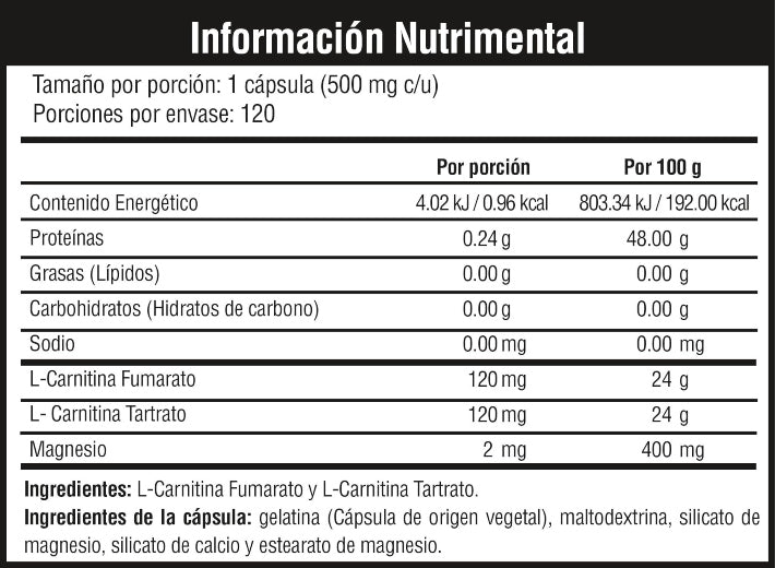 L- CARNITINA - 120 Caps - MuscleFit